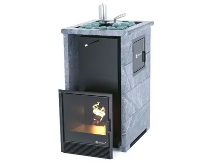 Фото Печь «Сочи» М2 в трехстороннем кожухе Талькохлорит в магазине Woodson