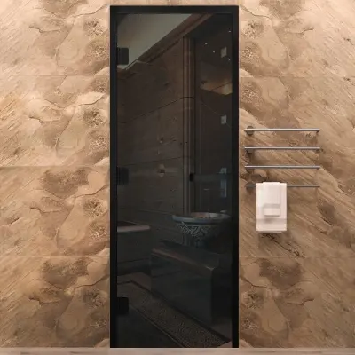 Дверь Хамам Элит серая 1900*700, L, цвет черный матовый