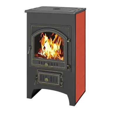 Фото Печь-Камин ВЕЗУВИЙ ПК-01 (205) с плитой красн.12 кВт (200 м3) Ø 150 мм в магазине Woodson
