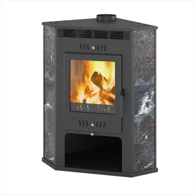 Фото Печь-Камин ASTON 11кВт (180 м3) угловой Ø 150мм Амфиболит в магазине Woodson