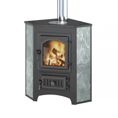 Фото Печь-Камин ВЕЗУВИЙ ПК-01 (220) угловой талькохлорит с конфоркой 9 кВт (150 м3) Ø 115мм в магазине Woodson