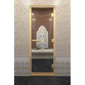 Дверь DoorWood Хамам в золотом профиле "Бронза" 2000*800 