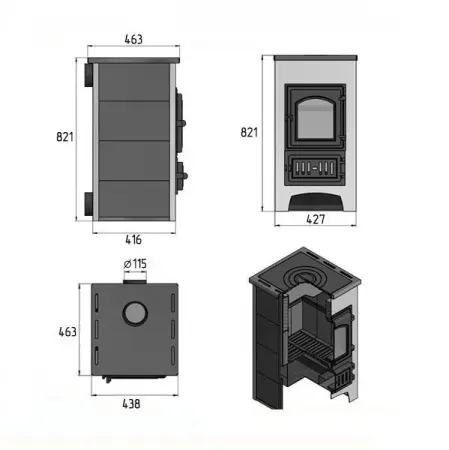 Фото Печь-Камин ВЕЗУВИЙ ПК-01 (270) с плитой красн. 9 кВт (150 м3) Ø 115 мм в магазине Woodson