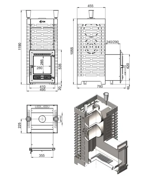 Фото Печь для бани ASTON 30 INOX (ИНОКС) (320) Long (Лонг) в магазине Woodson