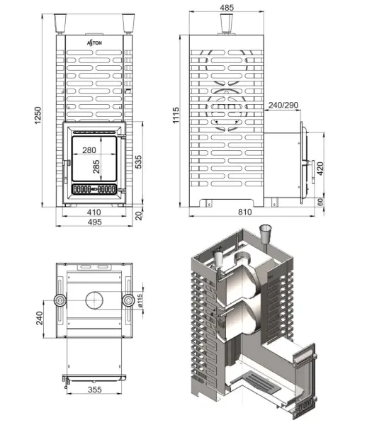 Фото Печь для бани ASTON 38 INOX (ИНОКС) (320) Long (Лонг) в магазине Woodson