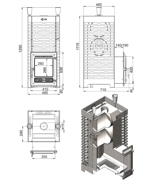 Фото Печь для бани ASTON 38 INOX (ИНОКС) (320) в магазине Woodson