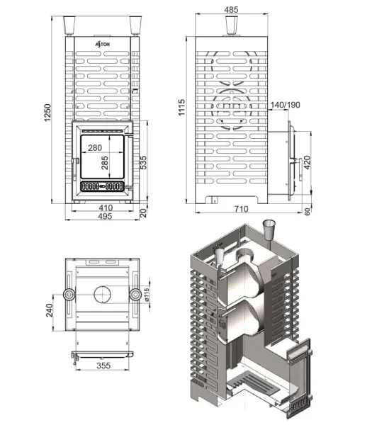 Фото Печь для бани ASTON 38 INOX (ИНОКС) (320М) в магазине Woodson