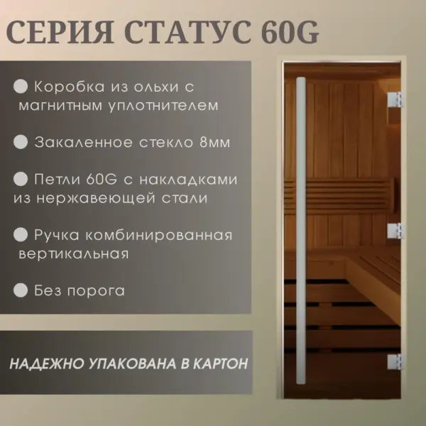 Дверь Статус 60G Белая Matelux 1900*700 (3п,8мм) L, без порога с вертикальной ручкой 
