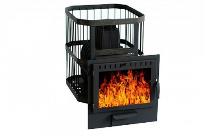 Фото Печь банная чугунная "Сибирь-22". Панорамная дверца (Сетка) в магазине Woodson