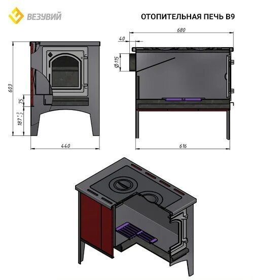 Фото Печь отопительная Везувий В9 в магазине Woodson