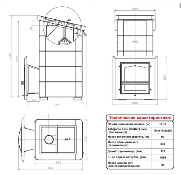 Фото Печь Сударушка Семейная РК ЧД (облицовка талькохлорит, с фасками) в магазине Woodson