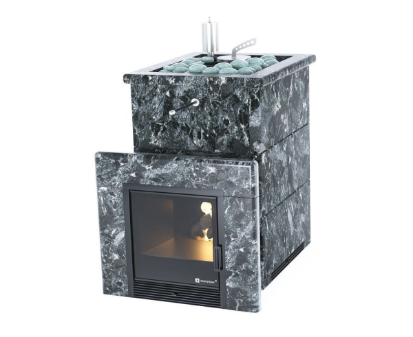Фото Печь для русской бани Анапа в трёхстороннем кожухе (пироксенит) с открытым верхом в магазине Woodson