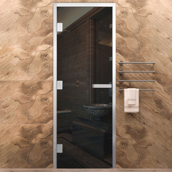 Дверь Хамам Элит серая 1900*700, R, цвет черный матовый