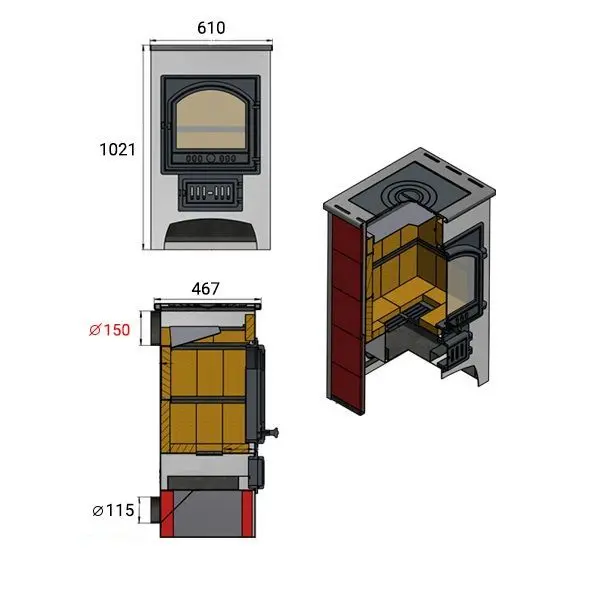 Фото Печь-Камин ВЕЗУВИЙ ПК-01 (205) с плитой беж. 12 кВт (200 м3) Ø 150 мм в магазине Woodson