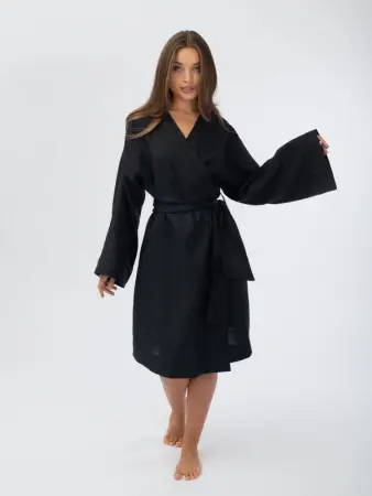 Халат кимоно женский Woodson, чёрный лён (40-52)
